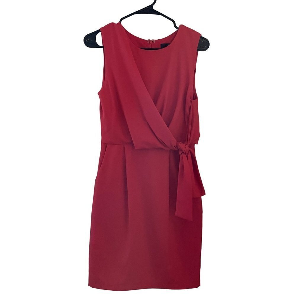 Lulus Coral Red Sheath Dress Knee-Length Wraparound Pockets Formal Sleeveless